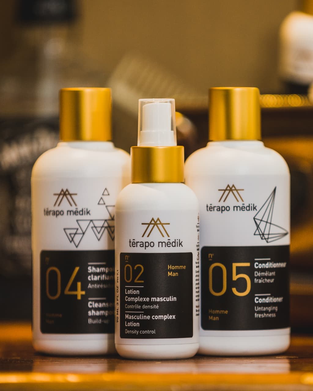 Soins Térapo Médik Homme : shampoing, lotion et revitalisant